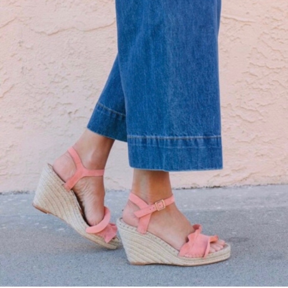 Loeffler Randall Gabby Wedge Espadrille, suede melon, size 38.5